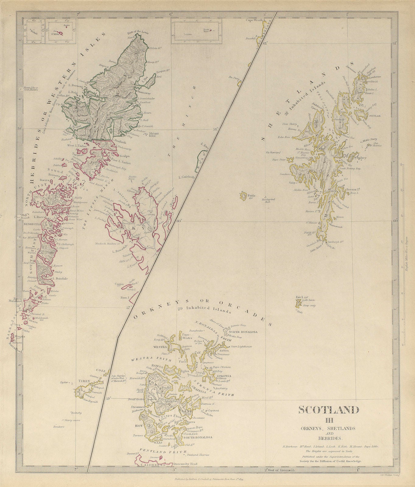 SCOTLAND ISLANDS. Western Isles. Orkneys, Shetlands and Hebrides.SDUK 1844 map